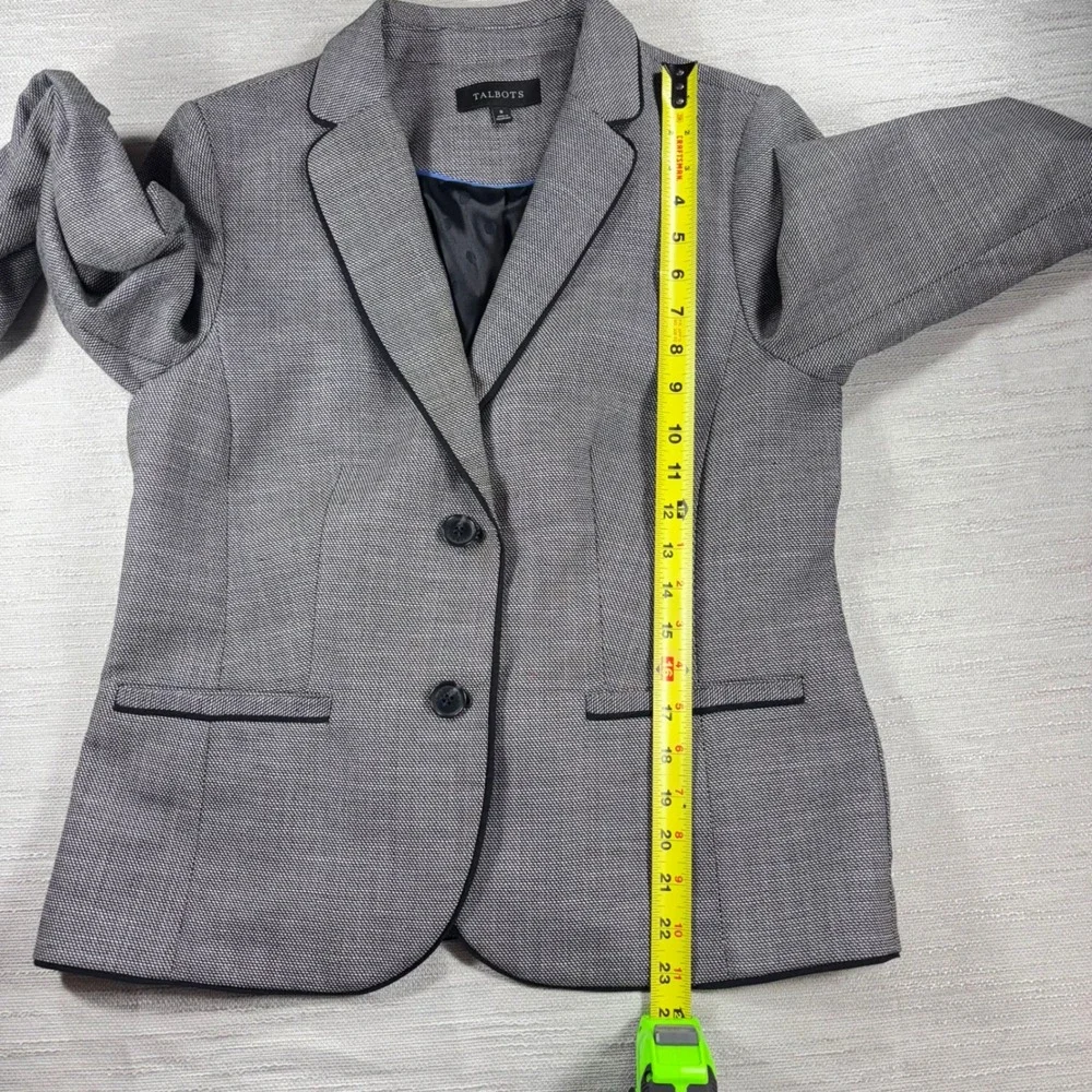 Talbots Blazer Gray Black Trimmed Houndstooth‎ Career Jacket - Size 8 Classic